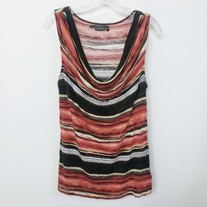 Max Women's Copper Black Stripe Cowl Neck Sleeveless Shell Shirt Blouse Tank Top